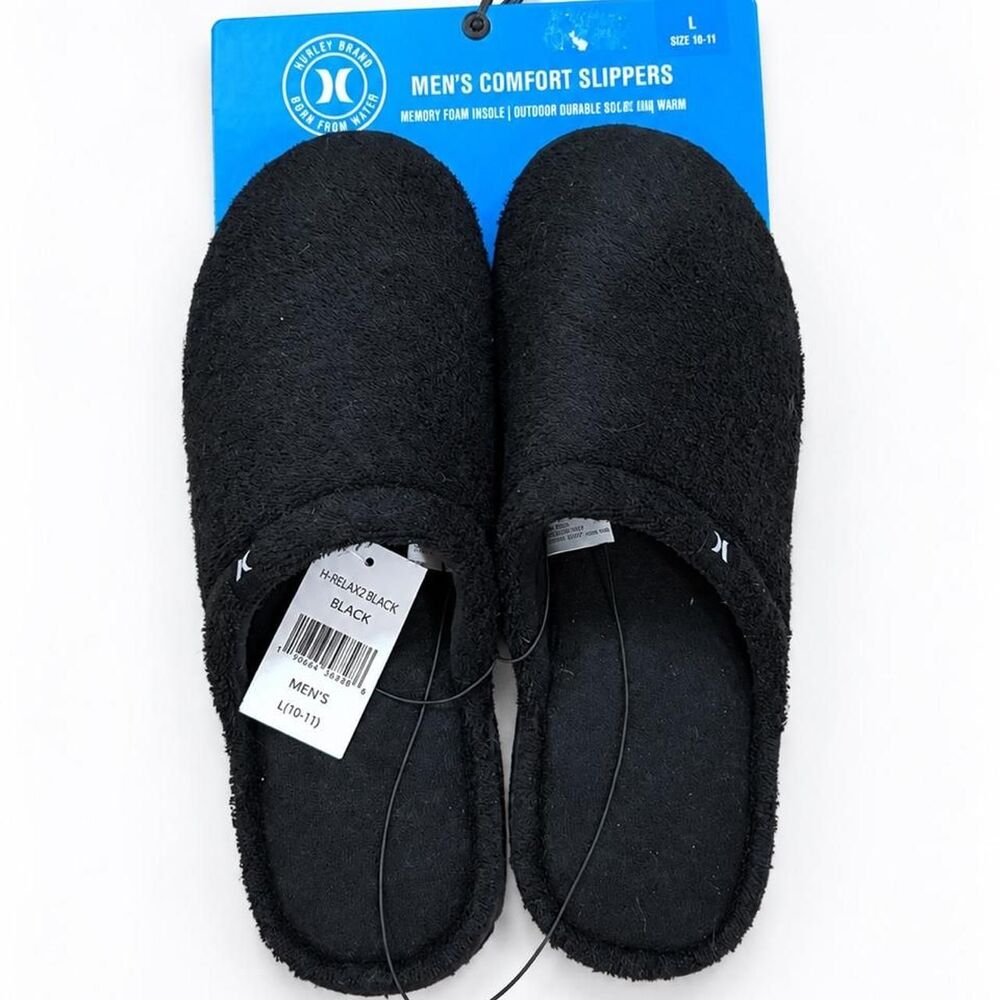Hurley Relay2 Men’s Black Memory Foam Moccasin Slippers Size 10–11 NWT
